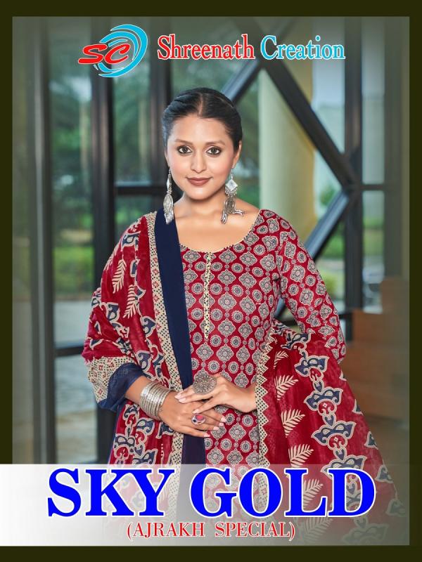 SC Sky Gold Vol-1 – Ajrak Special Kurti Pant With Dupatta